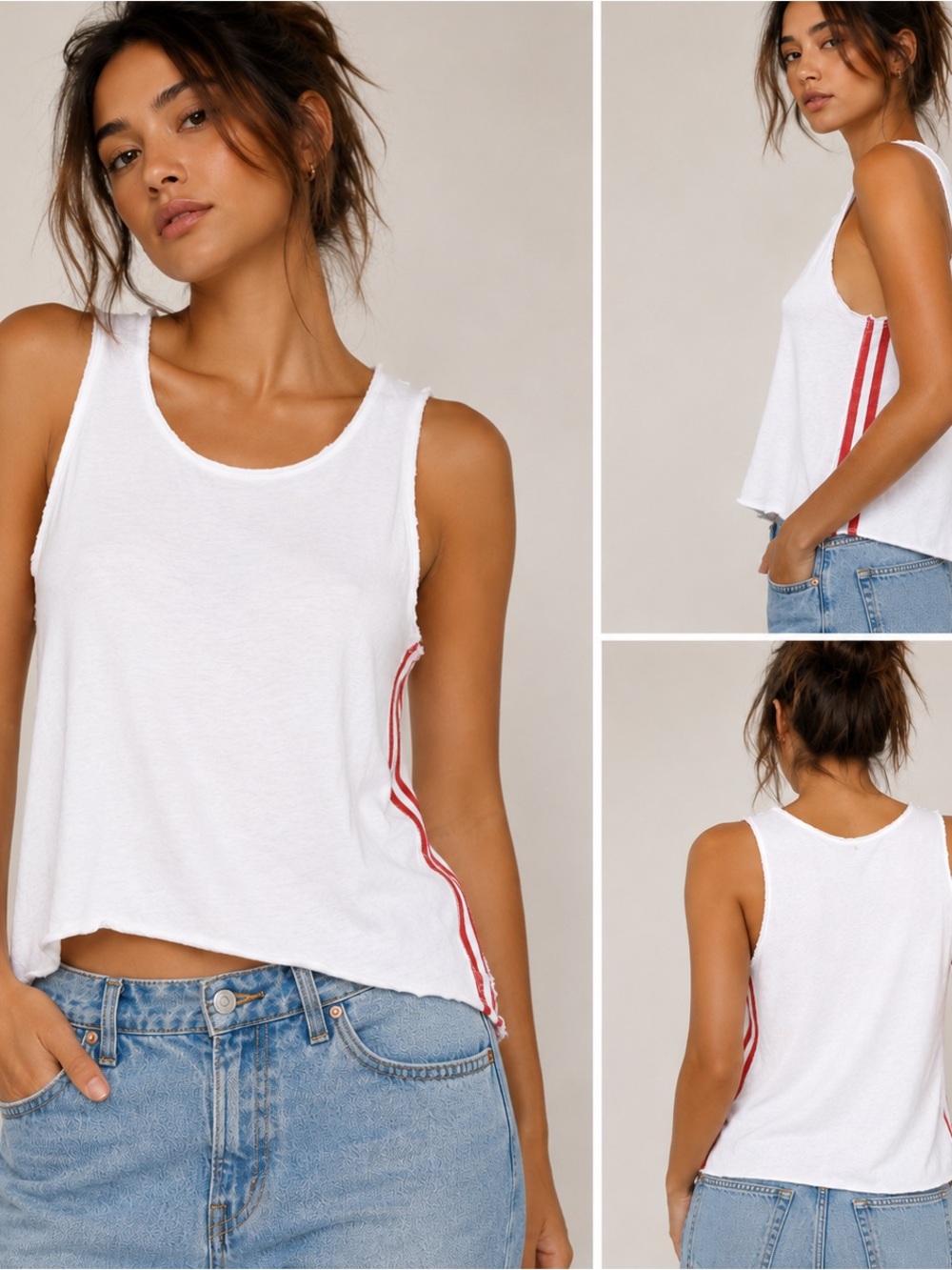 Stark X White Tank Top with Red Side Stripes